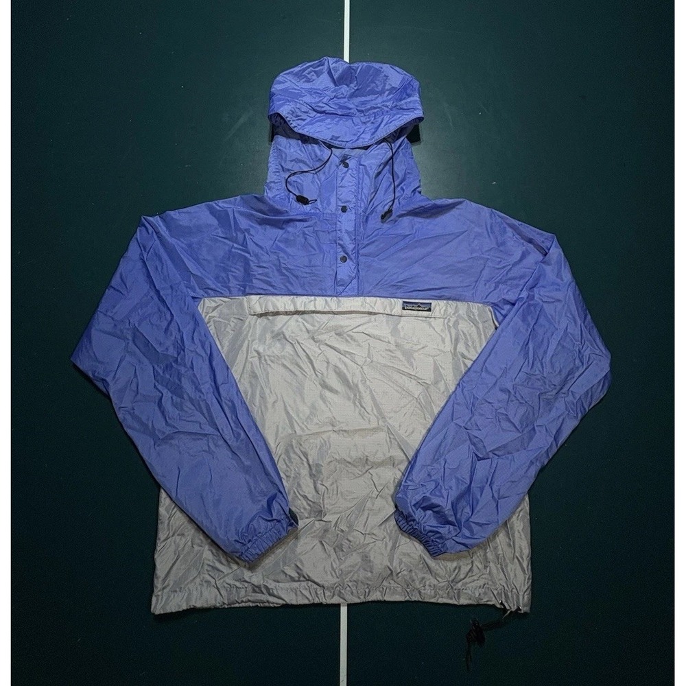 Vintage Patagonia Hooded Anorak Windbreaker Jacket Men Medium Blue Gray Packable